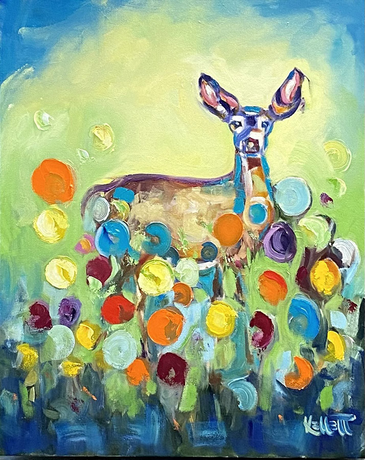 Pam Kellett Magic Blossoms Here deer painting